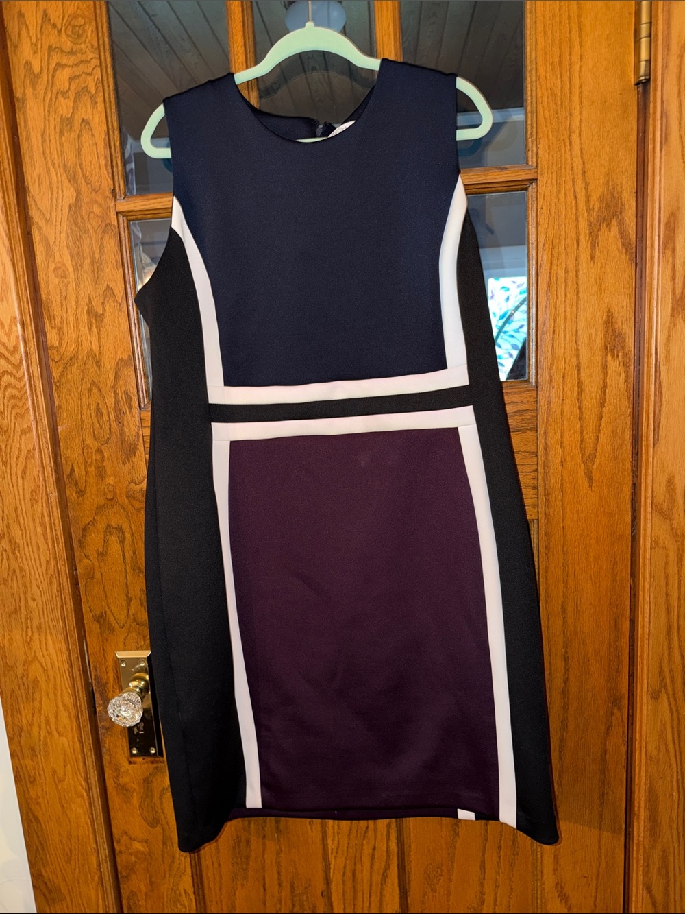 Calvin Klein Navy, Black & Plum Colorblock Sheath Dress